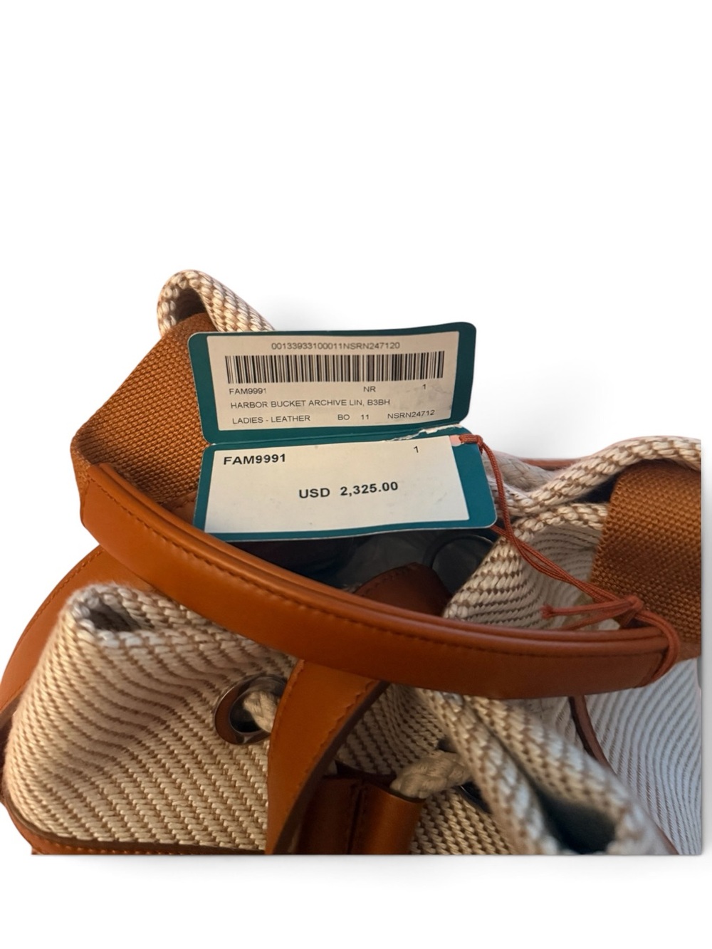 Loro Piana Cream Canvas Bucket Tote with Tan Leather Trim and Canvas Cover Bag - Picture 8 of 14